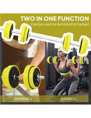 HOMCOM 20KGS 2-In-1 Dumbbell & Barbell Adjustable Set Strength Muscle Exercise Fitness Plate Bar Clamp Rod Home Gym Sports Area,