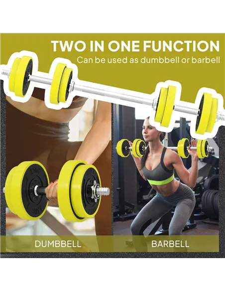 HOMCOM 20KGS 2-In-1 Dumbbell & Barbell Adjustable Set Strength Muscle Exercise Fitness Plate Bar Clamp Rod Home Gym Sports Area,