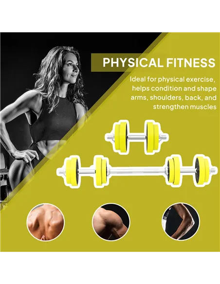 HOMCOM 20KGS 2-In-1 Dumbbell & Barbell Adjustable Set Strength Muscle Exercise Fitness Plate Bar Clamp Rod Home Gym Sports Area,