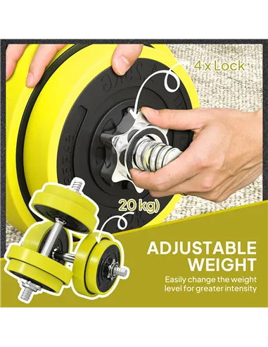 HOMCOM 20KGS 2-In-1 Dumbbell & Barbell Adjustable Set Strength Muscle Exercise Fitness Plate Bar Clamp Rod Home Gym Sports Area,