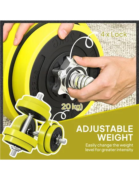 HOMCOM 20KGS 2-In-1 Dumbbell & Barbell Adjustable Set Strength Muscle Exercise Fitness Plate Bar Clamp Rod Home Gym Sports Area,