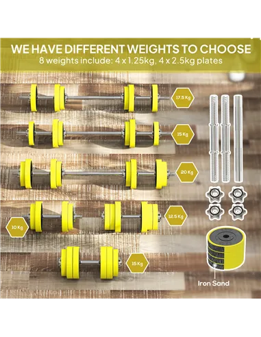 HOMCOM 20KGS 2-In-1 Dumbbell & Barbell Adjustable Set Strength Muscle Exercise Fitness Plate Bar Clamp Rod Home Gym Sports Area,