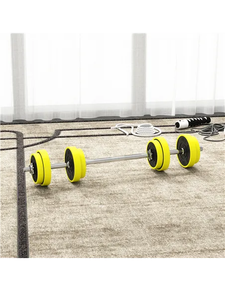 HOMCOM 20KGS 2-In-1 Dumbbell & Barbell Adjustable Set Strength Muscle Exercise Fitness Plate Bar Clamp Rod Home Gym Sports Area,