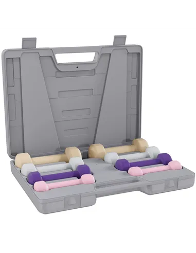 HOMCOM 10KG Dumbbells Set with Carry Case, Hand Weights for Women and Men Home Gym Weight Lifting Training, Pink, Purple, Grey, 