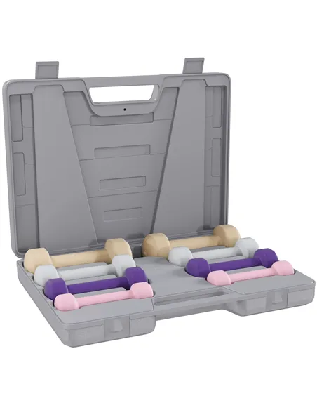 HOMCOM 10KG Dumbbells Set with Carry Case, Hand Weights for Women and Men Home Gym Weight Lifting Training, Pink, Purple, Grey, 
