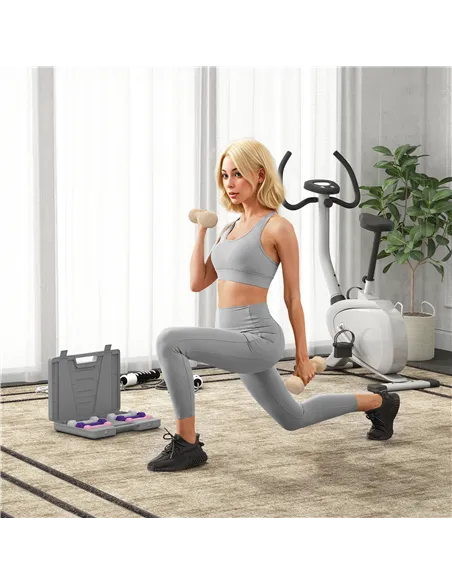 HOMCOM 10KG Dumbbells Set with Carry Case, Hand Weights for Women and Men Home Gym Weight Lifting Training, Pink, Purple, Grey, 