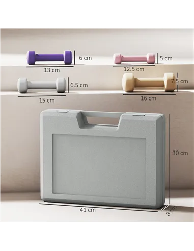 HOMCOM 10KG Dumbbells Set with Carry Case, Hand Weights for Women and Men Home Gym Weight Lifting Training, Pink, Purple, Grey, 