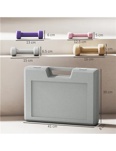 HOMCOM 10KG Dumbbells Set with Carry Case, Hand Weights for Women and Men Home Gym Weight Lifting Training, Pink, Purple, Grey, 