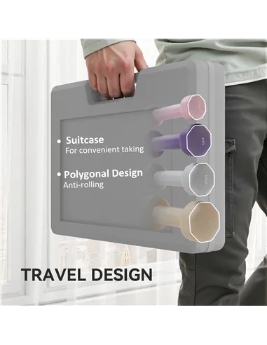 HOMCOM 10KG Dumbbells Set with Carry Case, Hand Weights for Women and Men Home Gym Weight Lifting Training, Pink, Purple, Grey, 