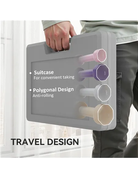 HOMCOM 10KG Dumbbells Set with Carry Case, Hand Weights for Women and Men Home Gym Weight Lifting Training, Pink, Purple, Grey, 