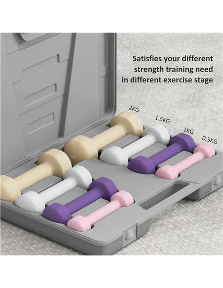 HOMCOM 10KG Dumbbells Set with Carry Case, Hand Weights for Women and Men Home Gym Weight Lifting Training, Pink, Purple, Grey, 