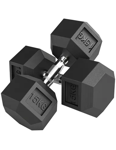 HOMCOM 2x15KG Rubber Hex Dumbbell Portable Hand Weights Dumbbell Home Gym