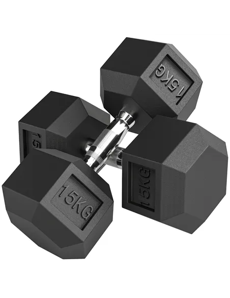 HOMCOM 2x15KG Rubber Hex Dumbbell Portable Hand Weights Dumbbell Home Gym