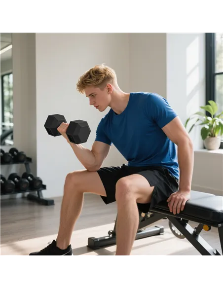 HOMCOM 2x15KG Rubber Hex Dumbbell Portable Hand Weights Dumbbell Home Gym