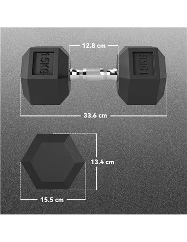 HOMCOM 2x15KG Rubber Hex Dumbbell Portable Hand Weights Dumbbell Home Gym