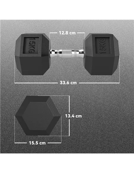 HOMCOM 2x15KG Rubber Hex Dumbbell Portable Hand Weights Dumbbell Home Gym