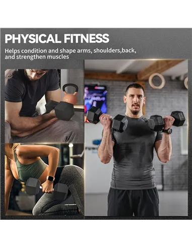 HOMCOM 2x15KG Rubber Hex Dumbbell Portable Hand Weights Dumbbell Home Gym