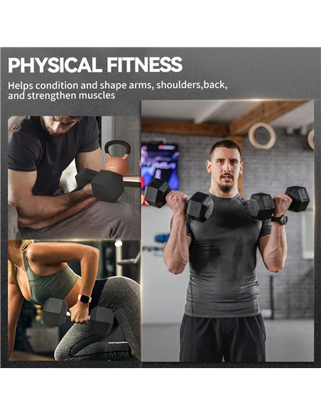 HOMCOM 2x15KG Rubber Hex Dumbbell Portable Hand Weights Dumbbell Home Gym