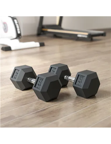 HOMCOM 2x15KG Rubber Hex Dumbbell Portable Hand Weights Dumbbell Home Gym