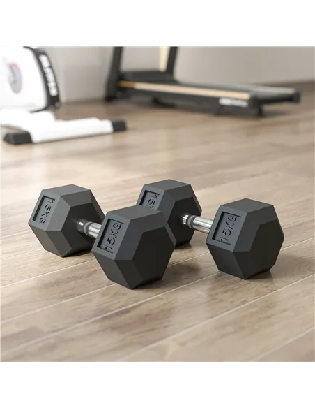 HOMCOM 2x15KG Rubber Hex Dumbbell Portable Hand Weights Dumbbell Home Gym