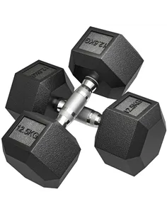 HOMCOM 2x12.5KG Rubber Hex Dumbbell Portable Hand Weights Dumbbell Home Gym