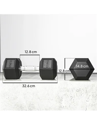 HOMCOM 2x12.5KG Rubber Hex Dumbbell Portable Hand Weights Dumbbell Home Gym
