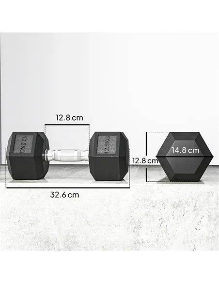 HOMCOM 2x12.5KG Rubber Hex Dumbbell Portable Hand Weights Dumbbell Home Gym