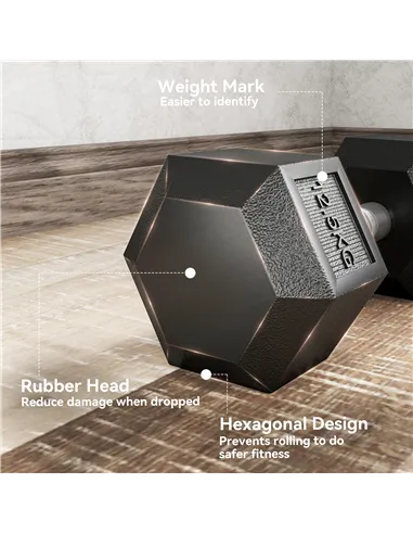 HOMCOM 2x12.5KG Rubber Hex Dumbbell Portable Hand Weights Dumbbell Home Gym