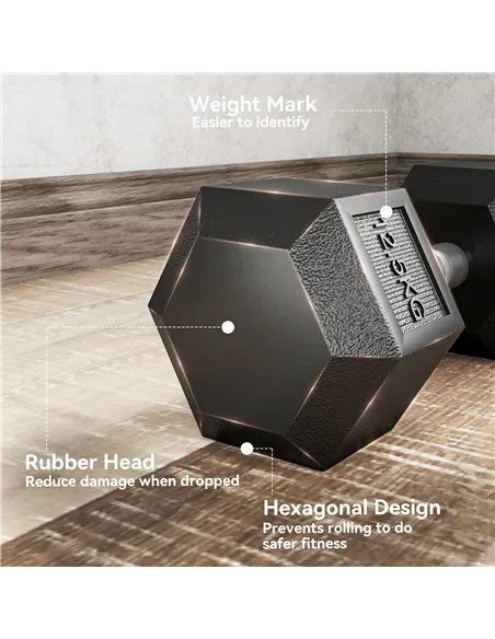 HOMCOM 2x12.5KG Rubber Hex Dumbbell Portable Hand Weights Dumbbell Home Gym