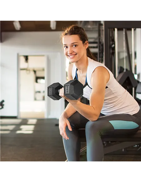 HOMCOM 2x12.5KG Rubber Hex Dumbbell Portable Hand Weights Dumbbell Home Gym