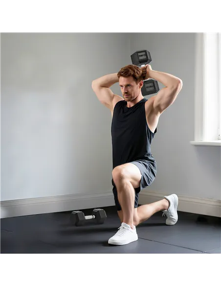 HOMCOM 2x12.5KG Rubber Hex Dumbbell Portable Hand Weights Dumbbell Home Gym