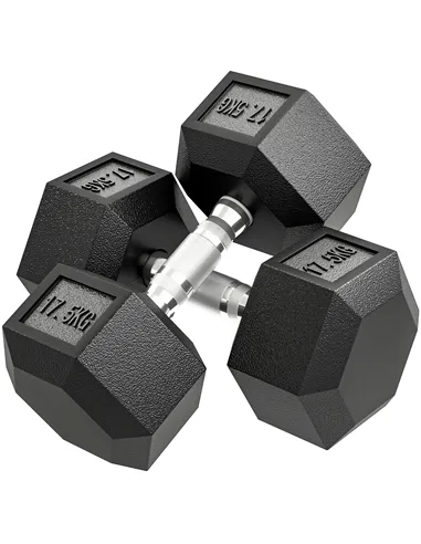 HOMCOM 2x17.5KG Rubber Hex Dumbbell Portable Hand Weights Dumbbell Home Gym