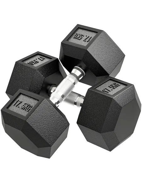 HOMCOM 2x17.5KG Rubber Hex Dumbbell Portable Hand Weights Dumbbell Home Gym