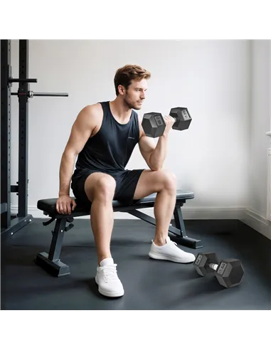 HOMCOM 2x17.5KG Rubber Hex Dumbbell Portable Hand Weights Dumbbell Home Gym