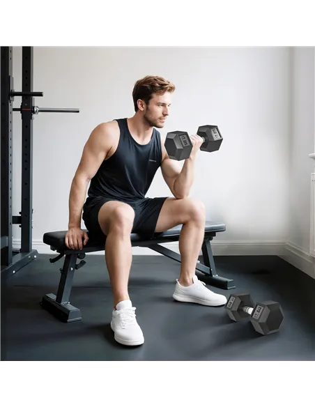 HOMCOM 2x17.5KG Rubber Hex Dumbbell Portable Hand Weights Dumbbell Home Gym