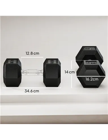 HOMCOM 2x17.5KG Rubber Hex Dumbbell Portable Hand Weights Dumbbell Home Gym