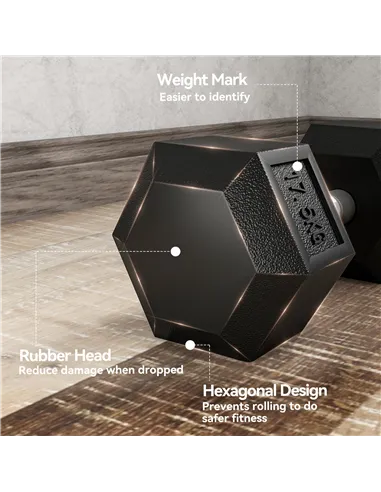 HOMCOM 2x17.5KG Rubber Hex Dumbbell Portable Hand Weights Dumbbell Home Gym