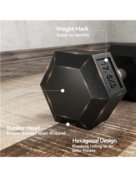 HOMCOM 2x17.5KG Rubber Hex Dumbbell Portable Hand Weights Dumbbell Home Gym