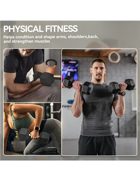 HOMCOM 2x17.5KG Rubber Hex Dumbbell Portable Hand Weights Dumbbell Home Gym