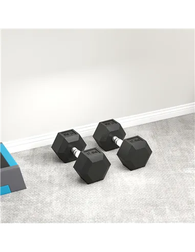 HOMCOM 2x17.5KG Rubber Hex Dumbbell Portable Hand Weights Dumbbell Home Gym