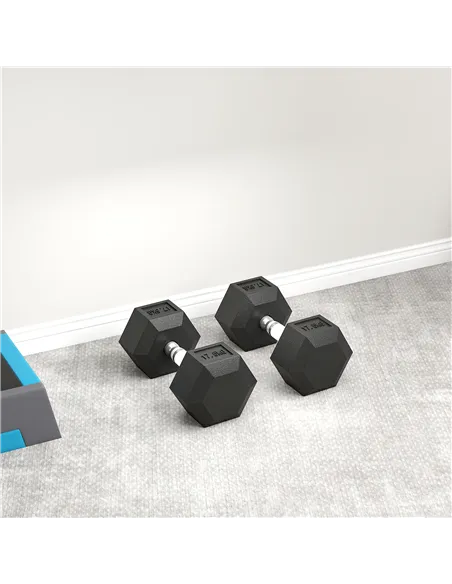 HOMCOM 2x17.5KG Rubber Hex Dumbbell Portable Hand Weights Dumbbell Home Gym
