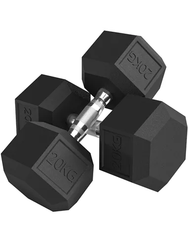 HOMCOM 2x20KG Rubber Hex Dumbbell Portable Hand Weights Dumbbell Home Gym