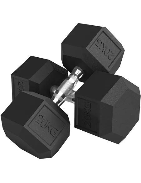 HOMCOM 2x20KG Rubber Hex Dumbbell Portable Hand Weights Dumbbell Home Gym