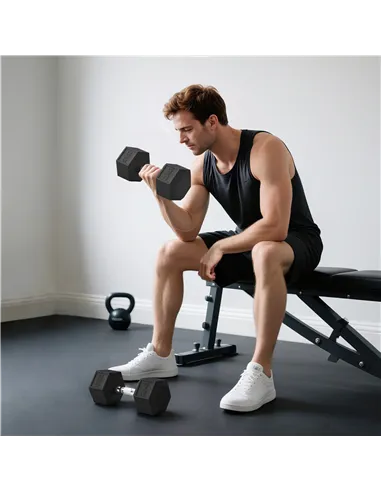 HOMCOM 2x20KG Rubber Hex Dumbbell Portable Hand Weights Dumbbell Home Gym