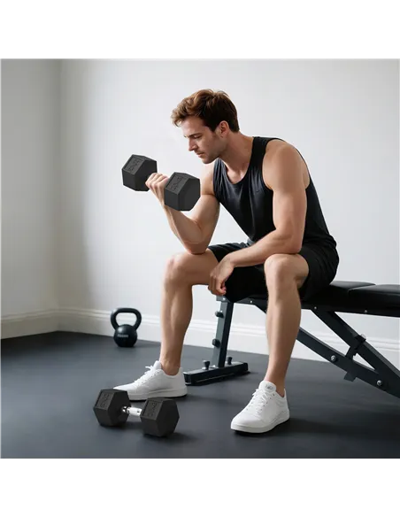 HOMCOM 2x20KG Rubber Hex Dumbbell Portable Hand Weights Dumbbell Home Gym