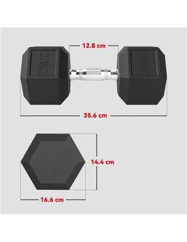 HOMCOM 2x20KG Rubber Hex Dumbbell Portable Hand Weights Dumbbell Home Gym