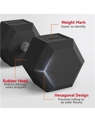 HOMCOM 2x20KG Rubber Hex Dumbbell Portable Hand Weights Dumbbell Home Gym