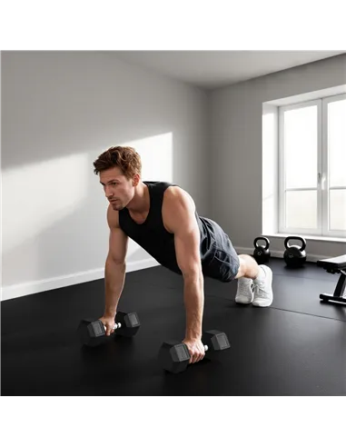 HOMCOM 2x20KG Rubber Hex Dumbbell Portable Hand Weights Dumbbell Home Gym