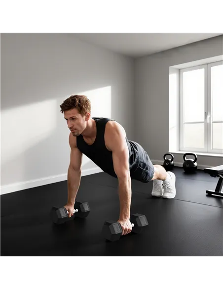 HOMCOM 2x20KG Rubber Hex Dumbbell Portable Hand Weights Dumbbell Home Gym