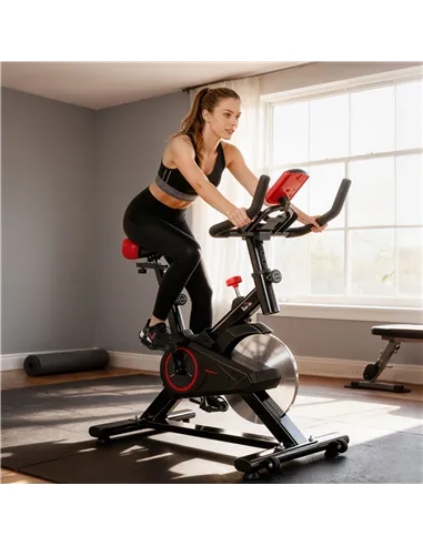 HOMCOM Indoor Upright Exercise Bike Machine, with Adjustable Seat, Resistance, Handlebar, LCD Display